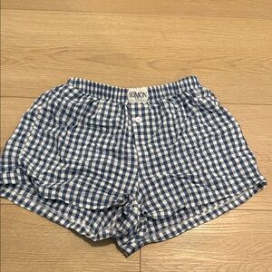 Lomon Blue Checkered High Waist Women's Shorts